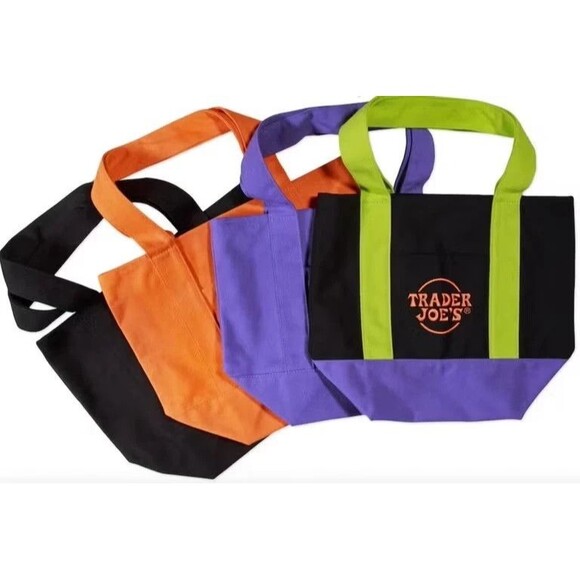 Trader Joe's Handbags - Trader Joe's Trick Treat Mini Canvas Tote Bag Orange Black Purple Multi Lot 4